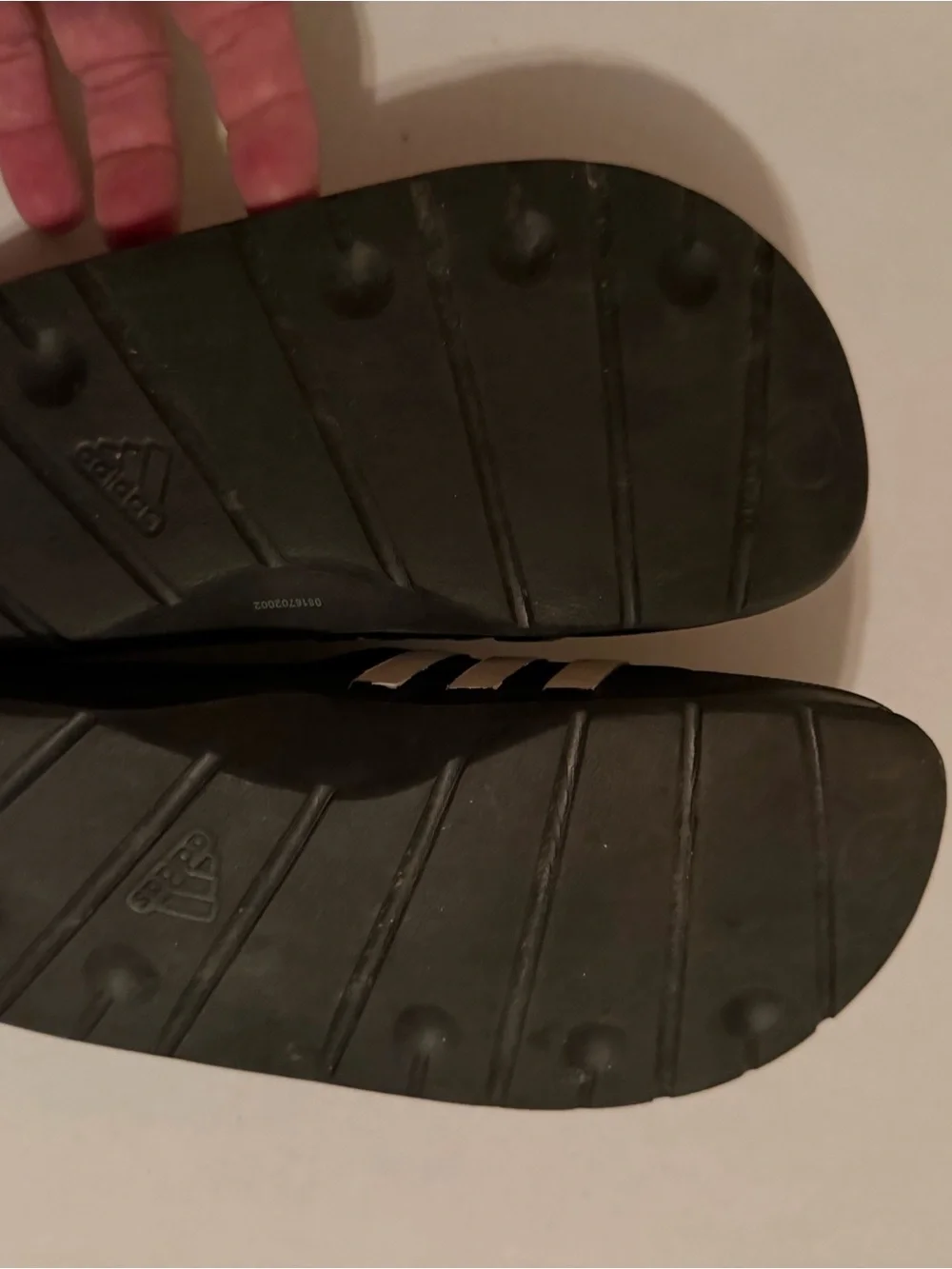#198 Adidas Kids Black and White Slide Sandals size 1